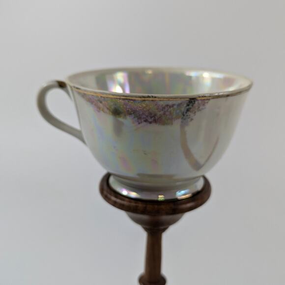 Nasco Japan Poinsettia Teacup Pearlescent Glaze Lusterware Vintage Gold Purple - Picture 3 of 12